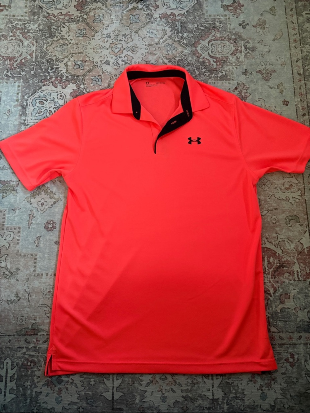 Under Armour Men’s Coral-Red Performance Polo with Contrast Collar